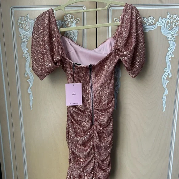 Hello Molly Shimmering Pink Off-Shoulder Mini Dress - Picture 3 of 3